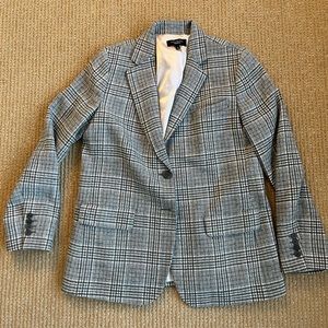 Talbots Boyfriend Blazer Size 12 Houndstooth Plaid Grey/White